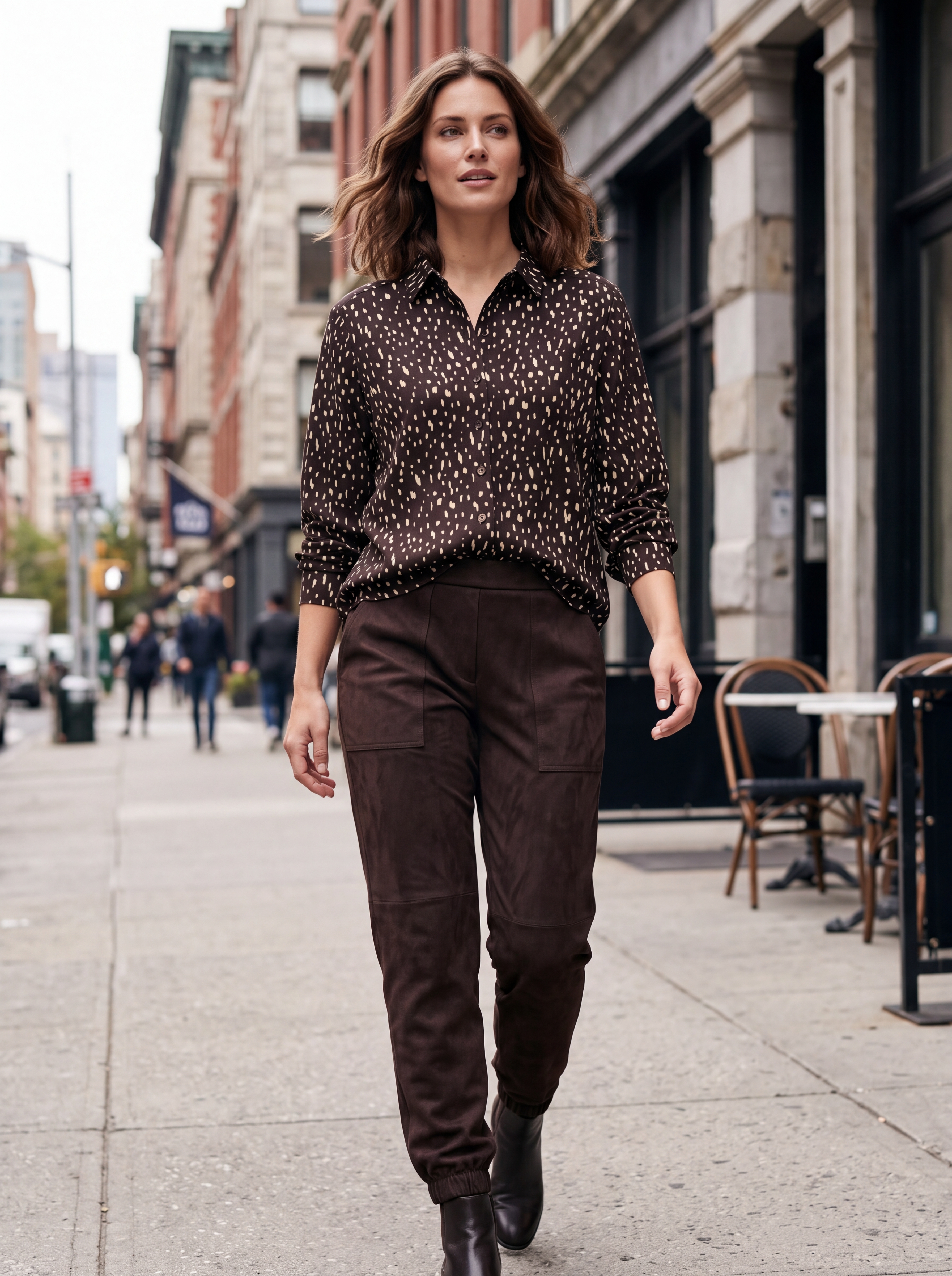 Dámska džersejová bodkovaná košeľová blúzka BROADWAY CHOCOLATE PLUM DOT s.WEAR 2